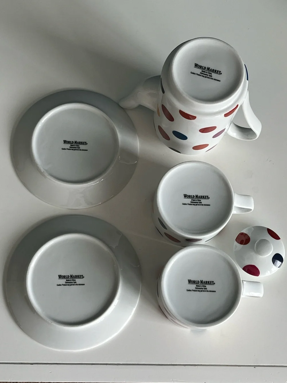 World Market Stackable Polka-Dot Tea Set with Teapot Teacups & Saucers